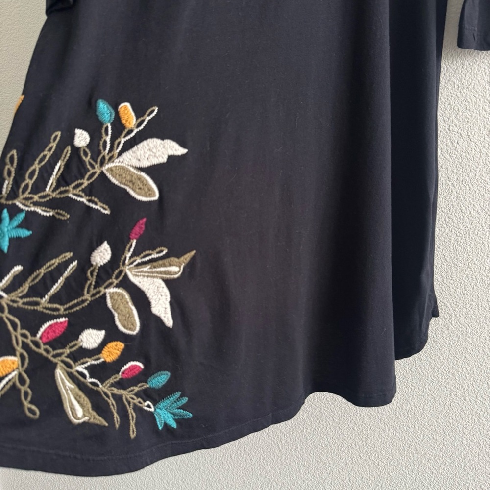 Johnny Was JWLA Black 3/4 Long Sleeve Floral Embroidered Tunic Shirt Dress Boho - Picture 7 of 9